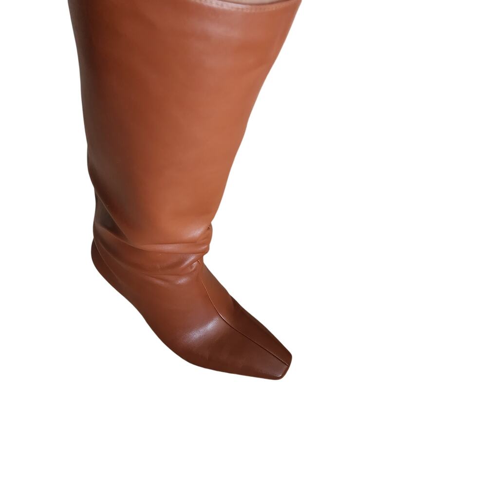 🤎 Lumuta Cognac Knee-High Boots – Size 9 – Pointed Toe Heeled Tall Boots Women